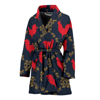 Rooster Pattern Print Design A02 Women Bathrobe