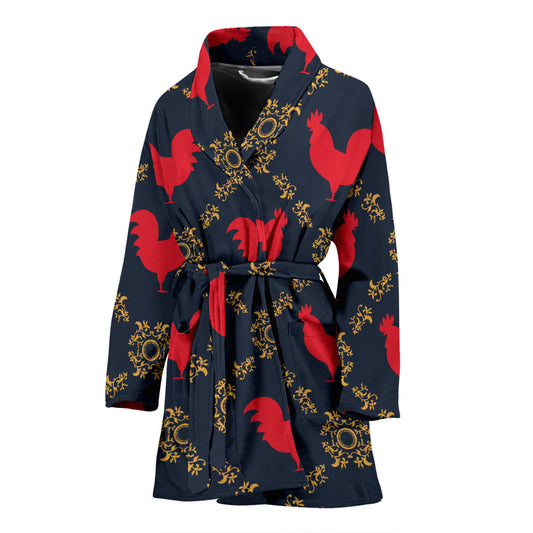 Rooster Pattern Print Design A02 Women Bathrobe