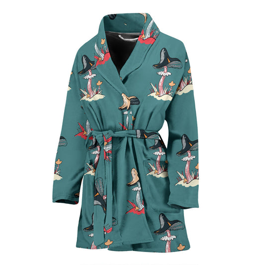 Mushroom Pattern Print Design A04 Women Bathrobe