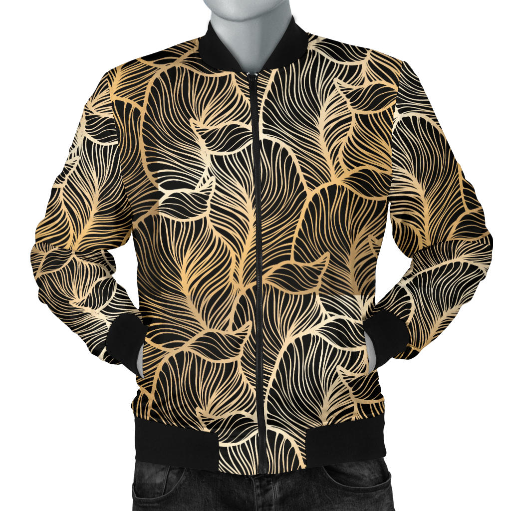 Elegant Gold leaf Print Men Bomber Jacket