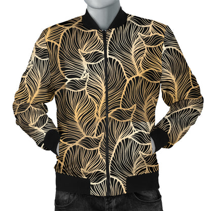 Elegant Gold leaf Print Men Bomber Jacket