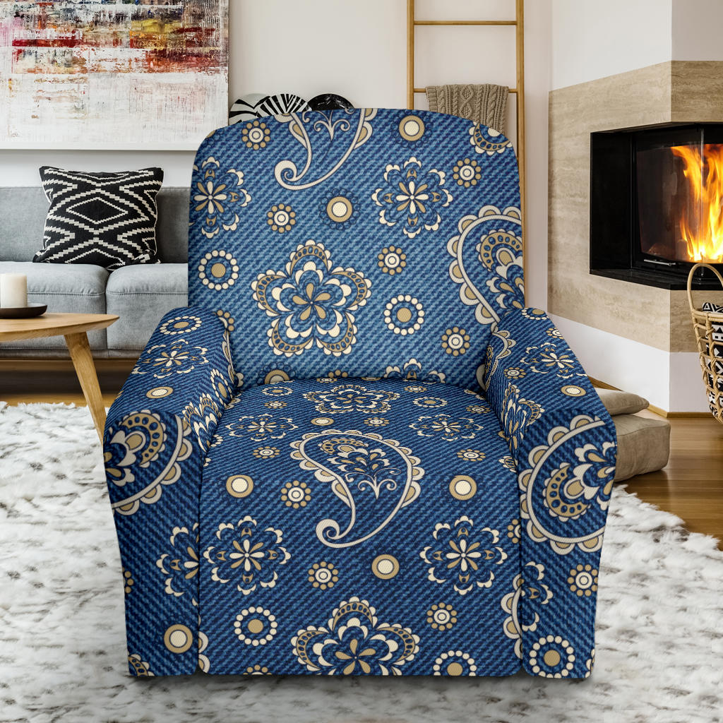 Jean Paisley Pattern Print Design 01 Recliner Slipcover with Pocket