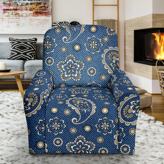 Jean Paisley Pattern Print Design 01 Recliner Slipcover with Pocket
