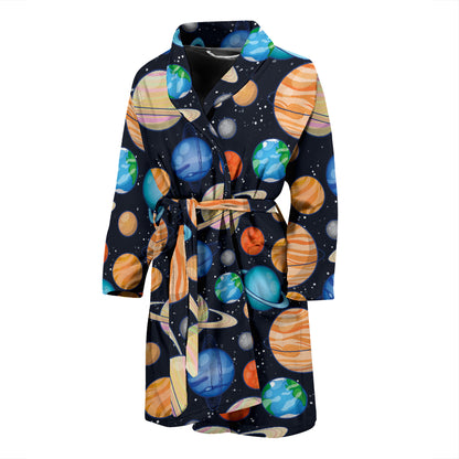 Planet Colorful Print Design LKS301 Men Bathrobe