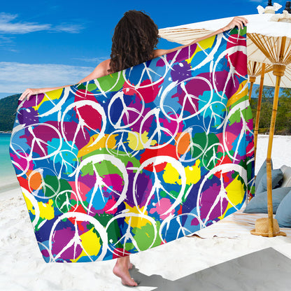 Peace Sign Colorful Pattern Print Design A02 Sarong Pareo Wrap
