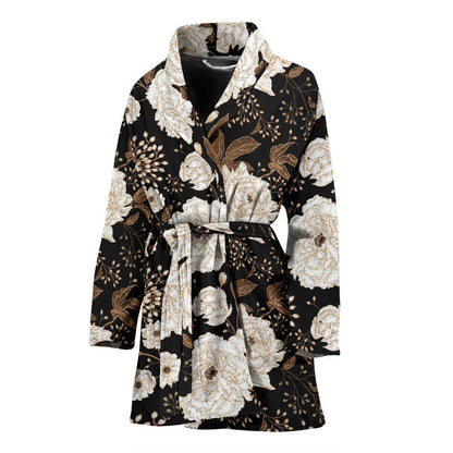 Peony Pattern Print Design A02 Women Bathrobe