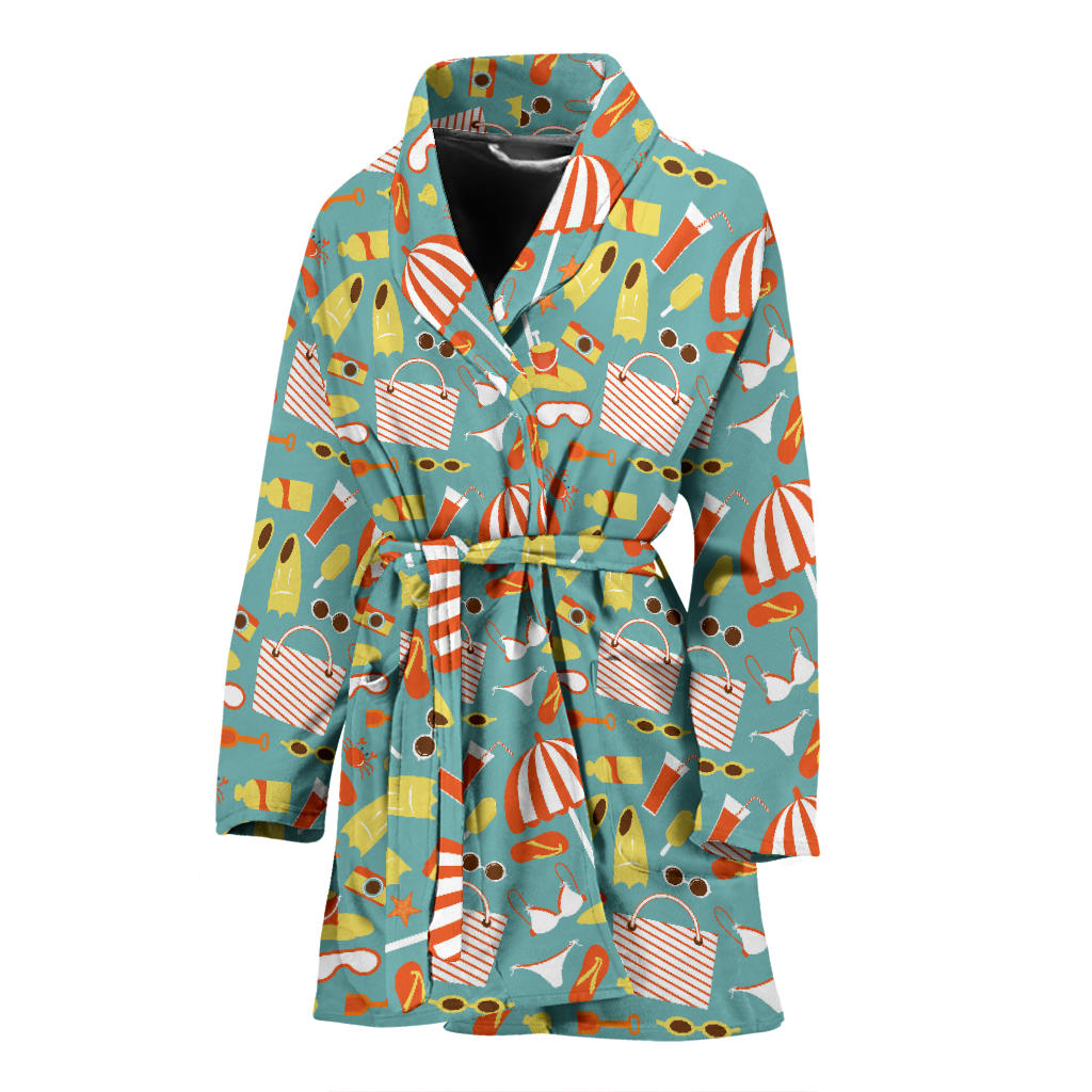 Beach Scene Pattern Print Design 02 Women Bathrobe