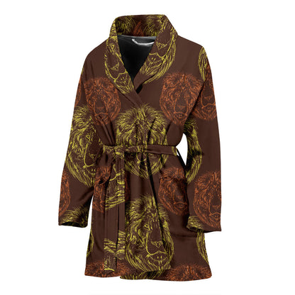 Lion Pattern Print Design 04 Women Bathrobe