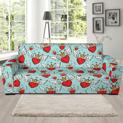 Angel Wings Heart Pattern Print Design 02 Sofa Slipcover