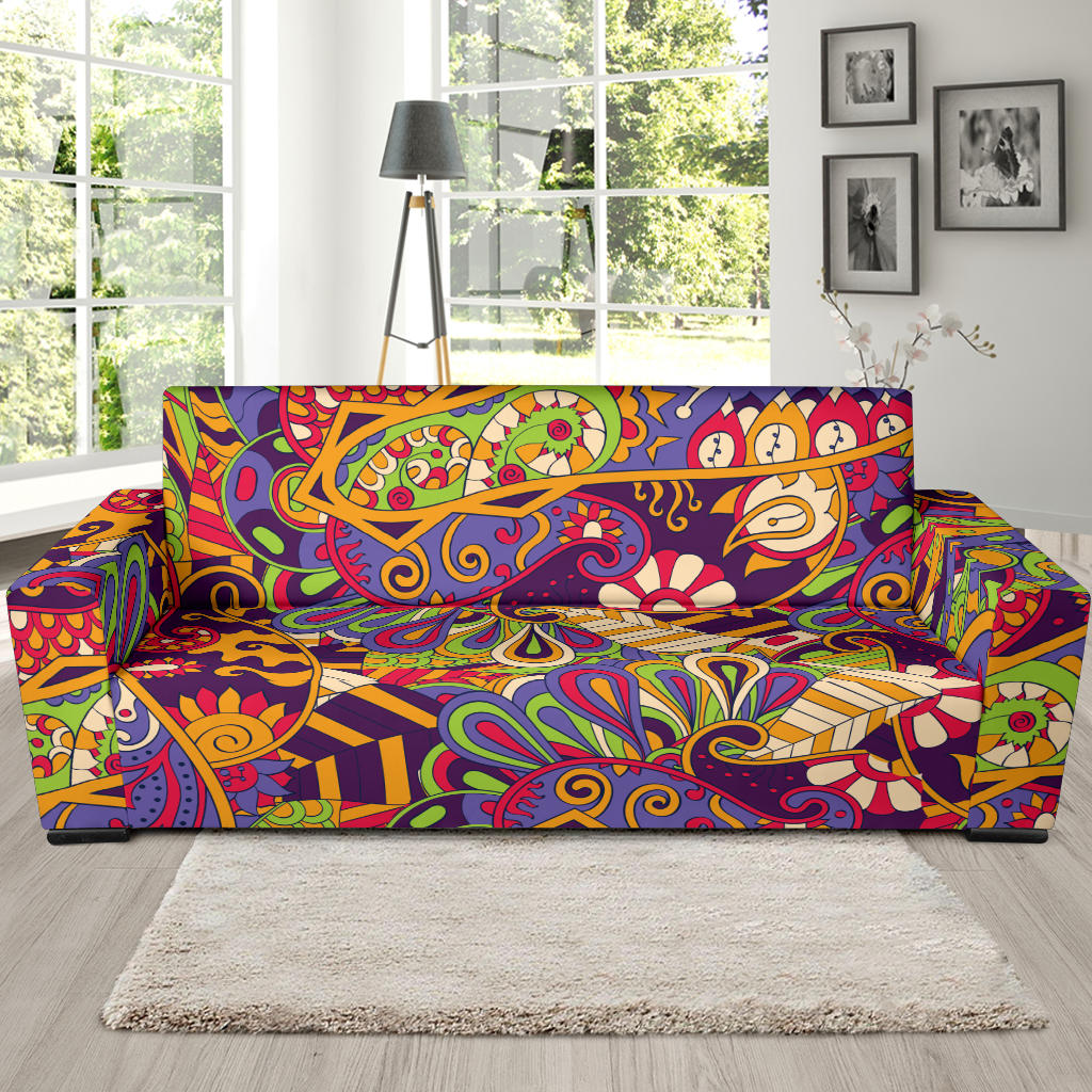 Funky Retro Pattern Print Design A04 Sofa Slipcover