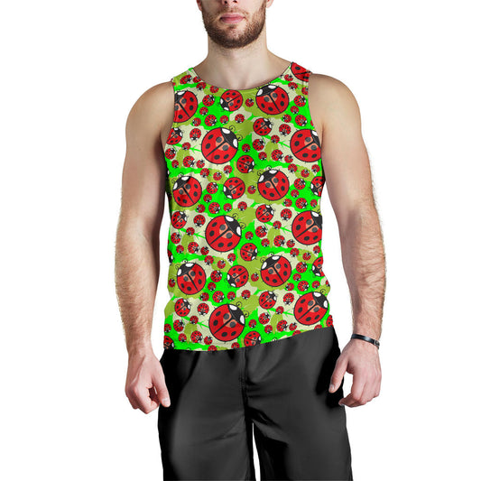 Ladybug with Leaf Print Pattern Men Tank Top