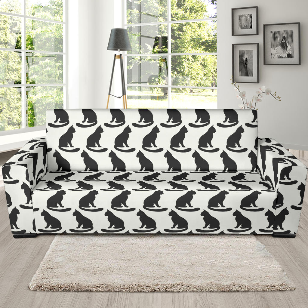 Black Cat Pattern Print Design 02 Sofa Slipcover