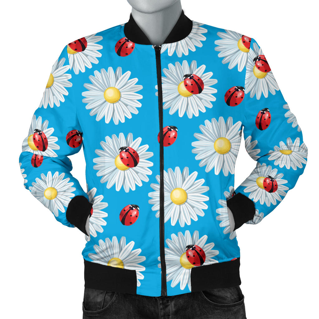Ladybug with Daisy Themed Print Pattern Men Bomber Jacket