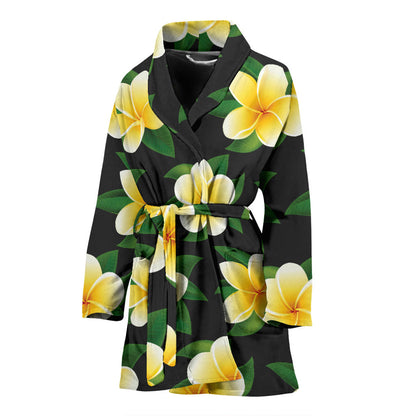 Plumeria Pattern Print Design A03 Women Bathrobe