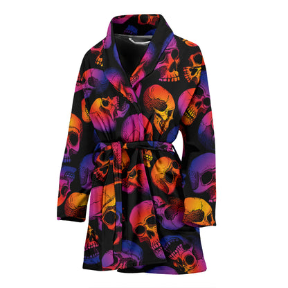 Skull Multicolor Print Design LKS3011 Women Bathrobe