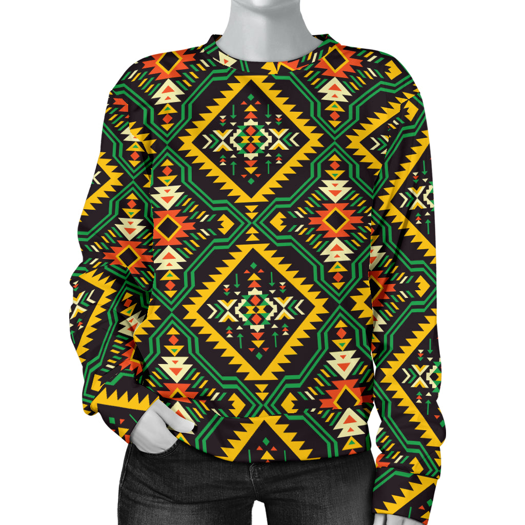 Kente Green Design African Print Women Long Sleeve Sweatshirt