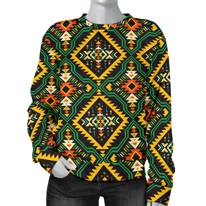 Kente Green Design African Print Women Long Sleeve Sweatshirt