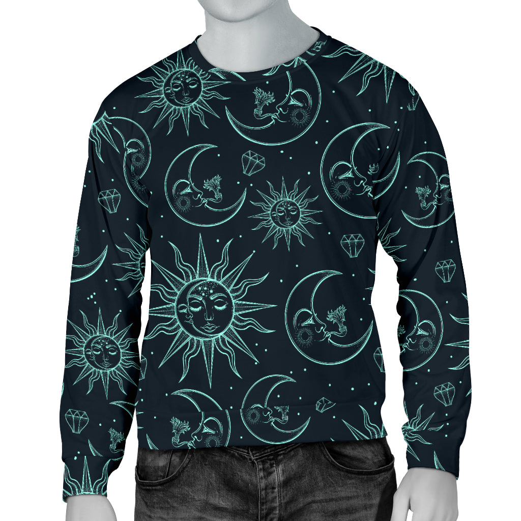 Sun Moon Magic Design Themed Print Men Long Sleeve Sweatshirt