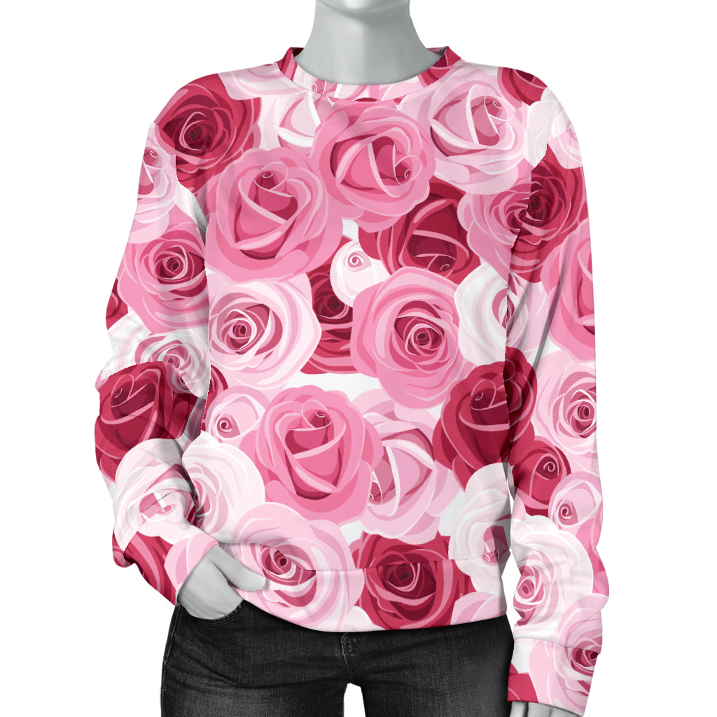 Pink Red Rose Pattern Print Women Long Sleeve Sweatshirt