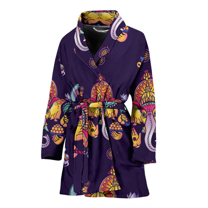 Ganesha Pattern Print Design 04 Women Bathrobe