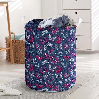 Butterfly Red Deep Blue Print Pattern Laundry Basket