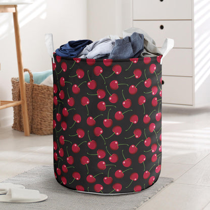 Cherry Black Background Laundry Basket