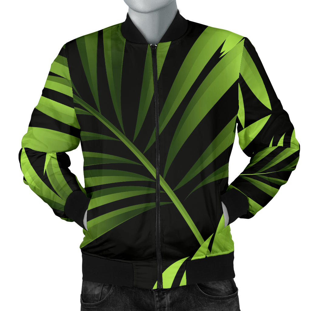 Green Neon Tropical Palm Leaves Men Bomber Jacket