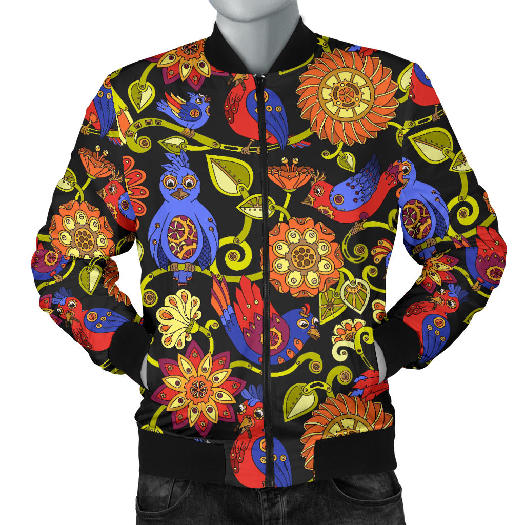 Steampunk Bird Design Themed Print Men Bomber Jacket