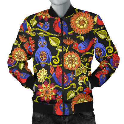 Steampunk Bird Design Themed Print Men Bomber Jacket