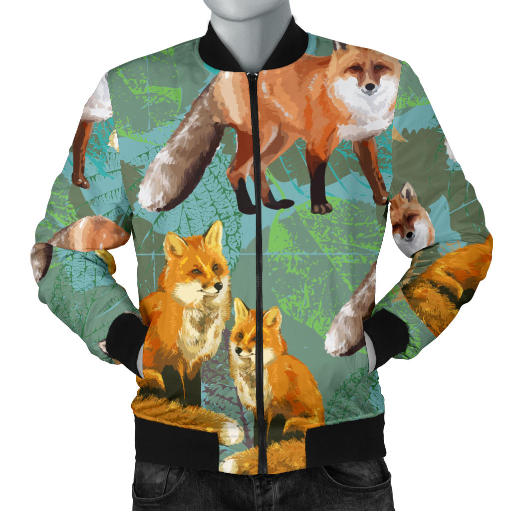 Fox Autumn leaves Themed Men Bomber Jacket