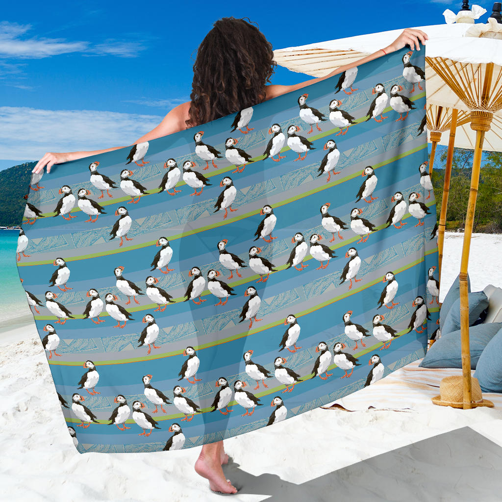 Puffin Pattern Print Design A01 Sarong Pareo Wrap