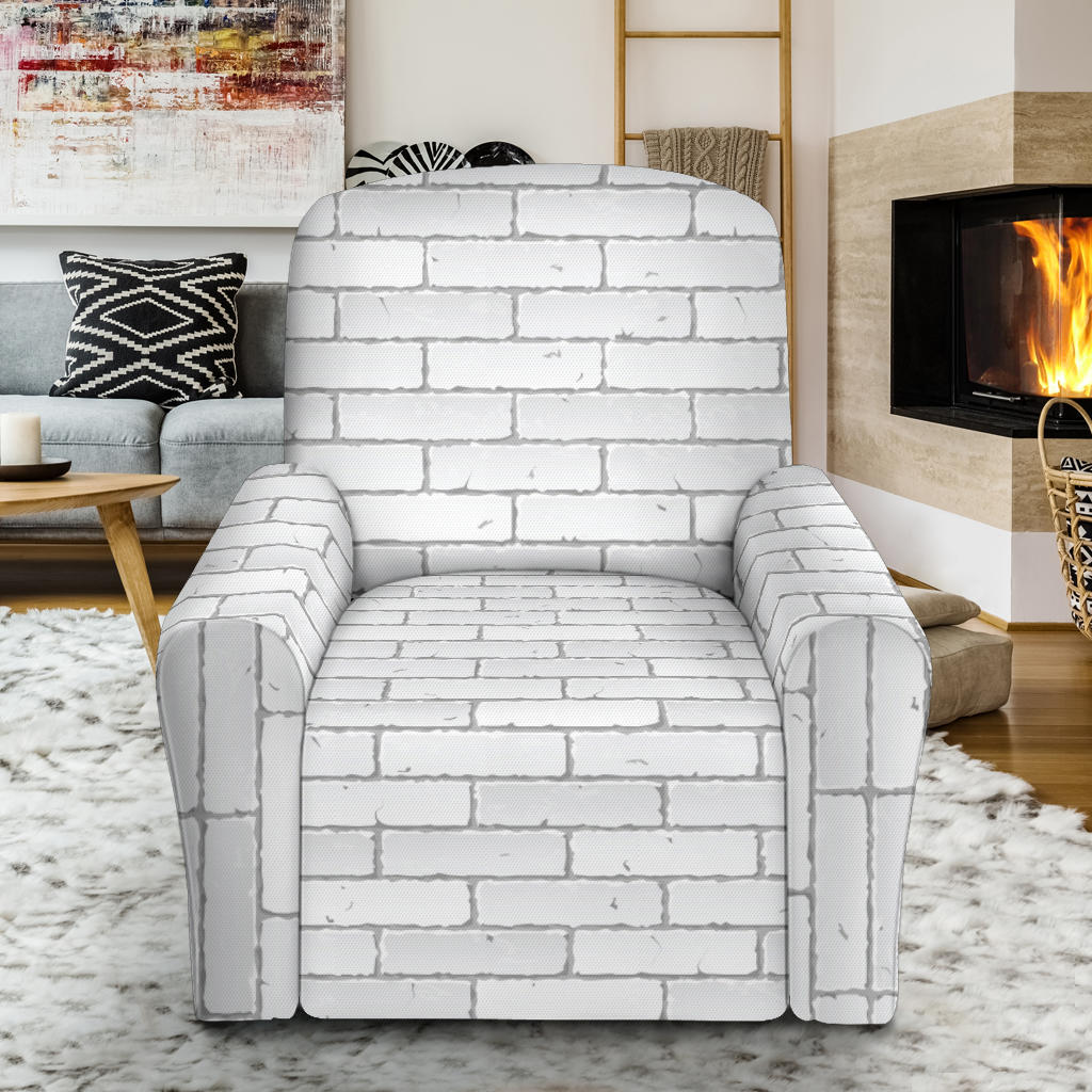 Brick White Pattern Print Design 03 Recliner Slipcover with Pocket