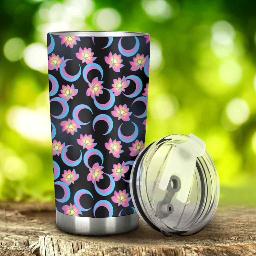 Lotus with Moon Pink Print Themed Tumbler