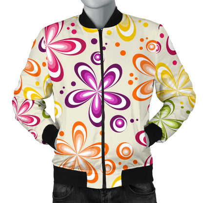Flower Power Colorful Design Print Men Bomber Jacket