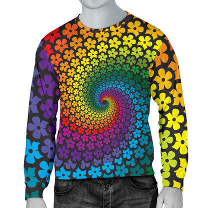 Flower Power Rainbow Spiral Print Men Long Sleeve Sweatshirt