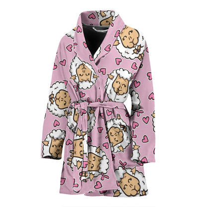 Sheep Cute Pattern Print Design 01 Women Bathrobe