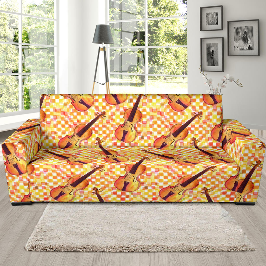 Violin Pattern Print Design 03 Sofa Slipcover