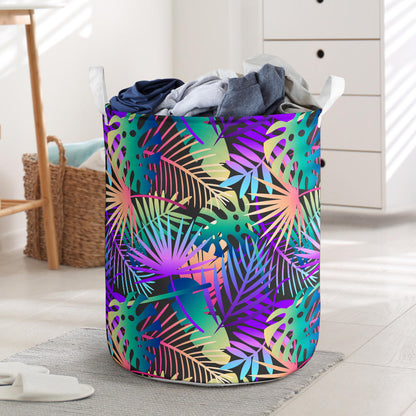 Neon Flower Tropical Palm Leaves Laundry Basket