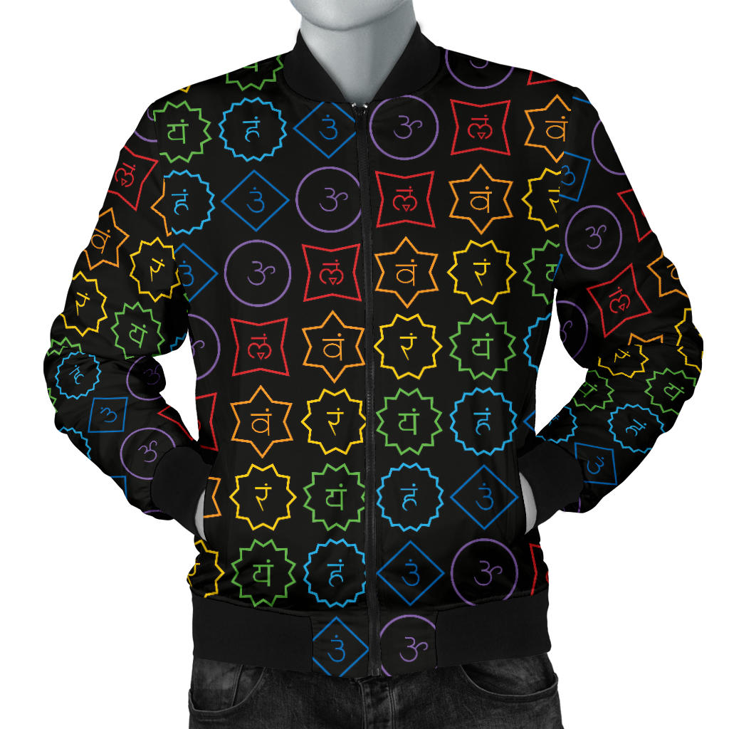 Chakra Colorful Symbol Pattern Men Bomber Jacket