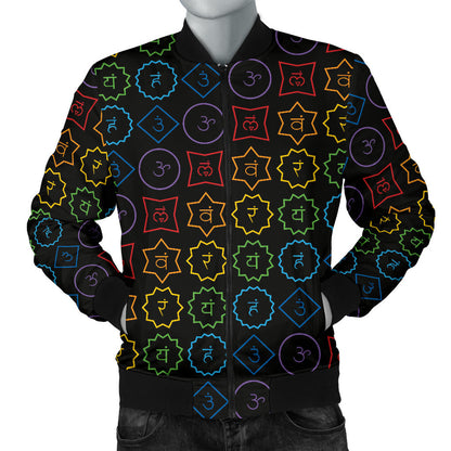 Chakra Colorful Symbol Pattern Men Bomber Jacket