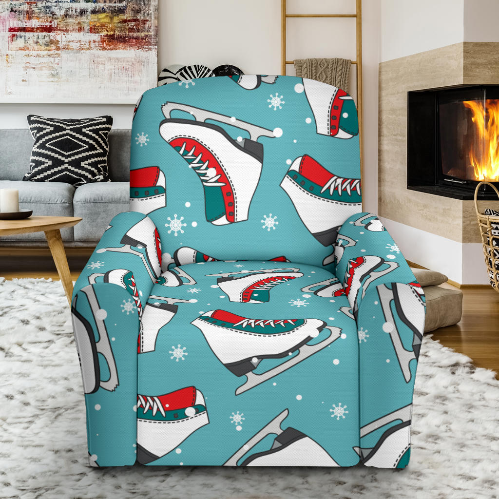 Ice Skate Pattern Print Design 03 Recliner Slipcover with Pocket