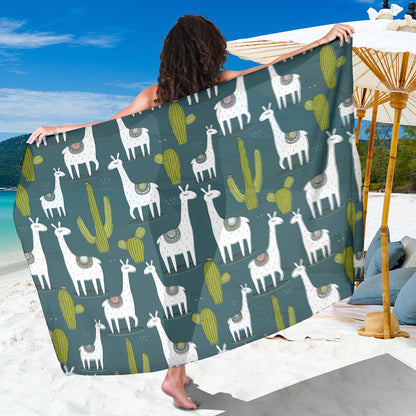 Llama Cactus Pattern Print Design 03 Sarong Pareo Wrap