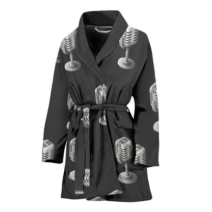 Microphone Vintage Pattern Print Design 01 Women Bathrobe