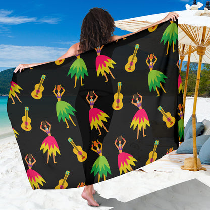 Hula Dancers Hawaiian Girl Pattern Print Design 03 Sarong Pareo Wrap
