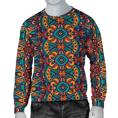 Ethnic Style Print Pattern Men Long Sleeve Sweatshirt