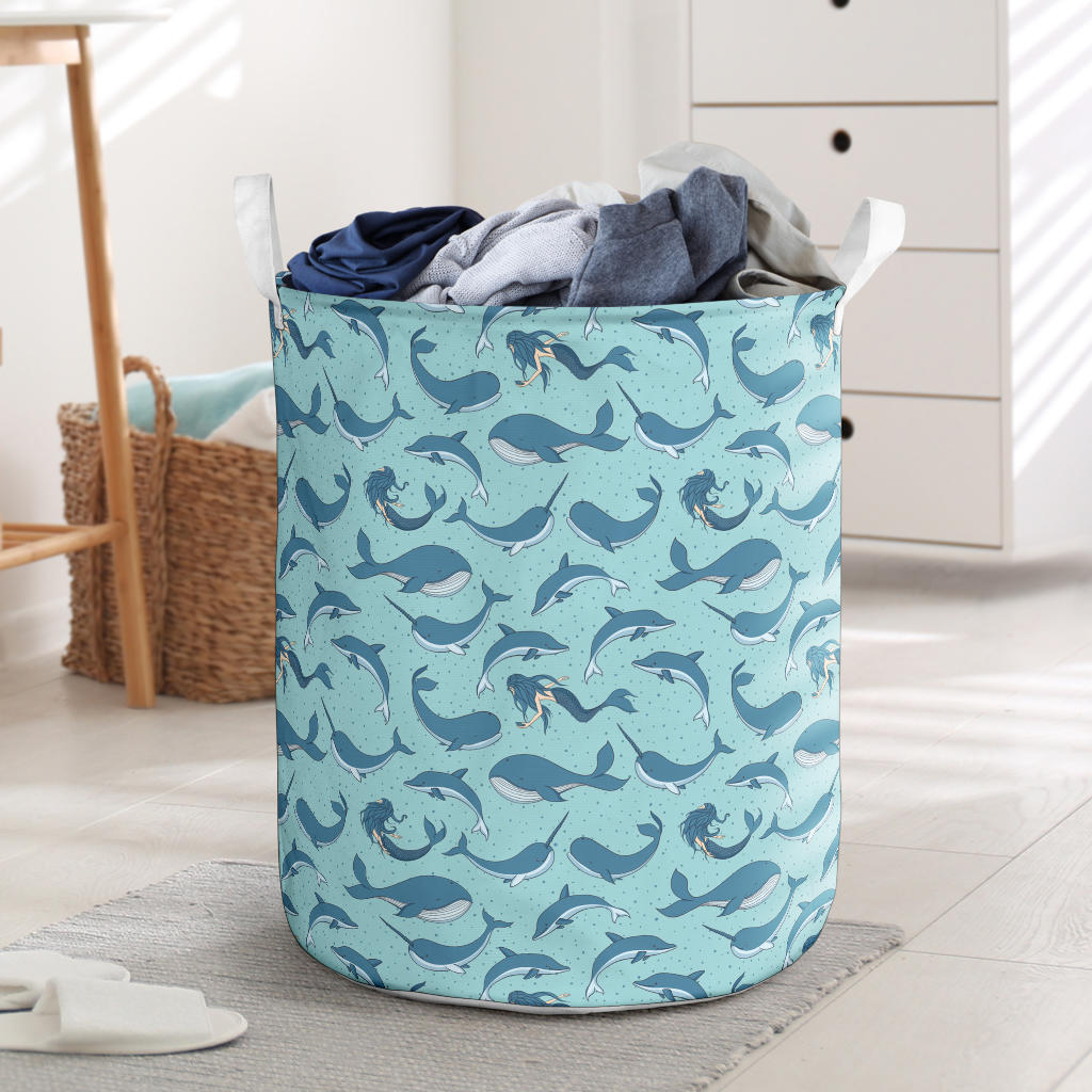 Narwhal Themed Print Laundry Basket
