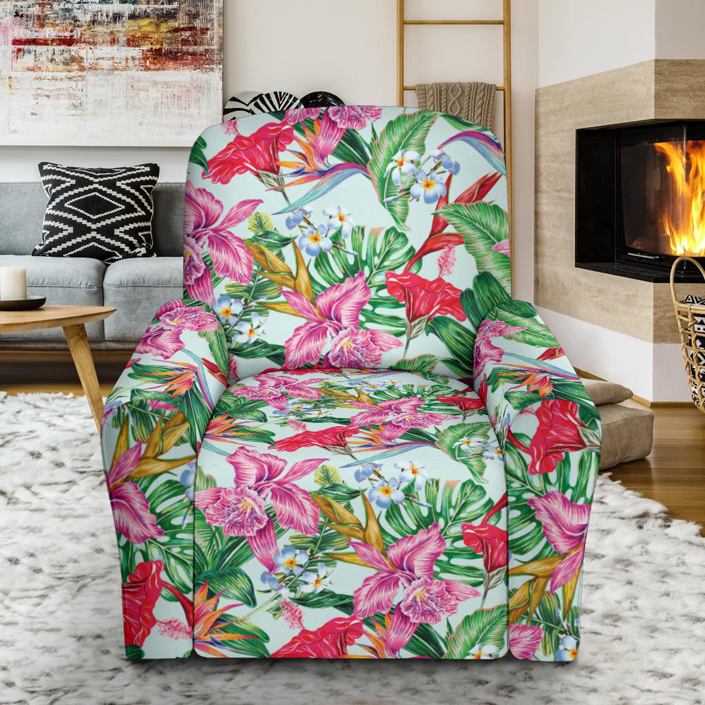 Tropical Flower Print Design LKS304 Recliner Slipcover with Pocket
