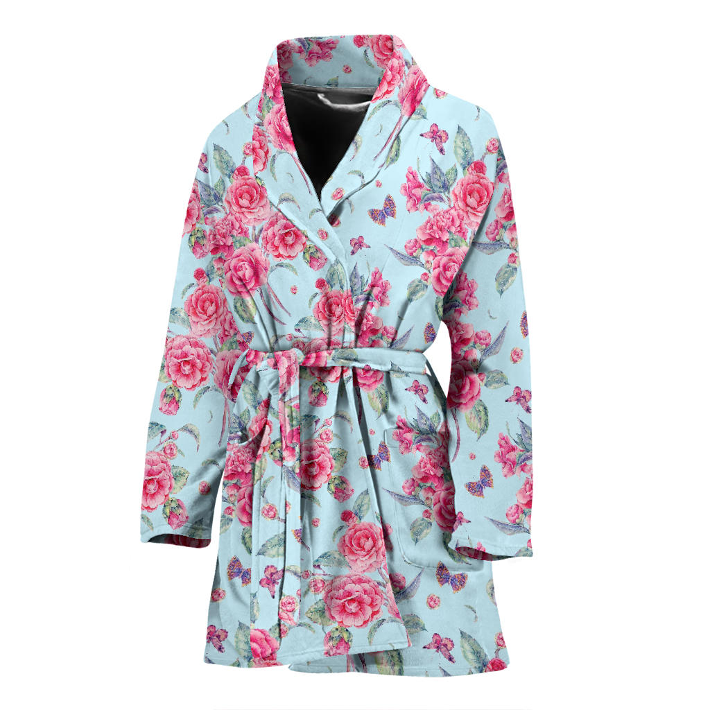 Camellia Pattern Print Design 01 Women Bathrobe