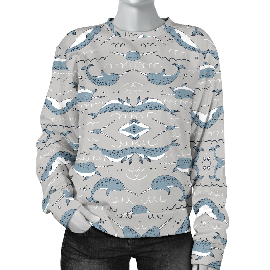 Narwhal Pattern Print Women Long Sleeve Sweatshirt