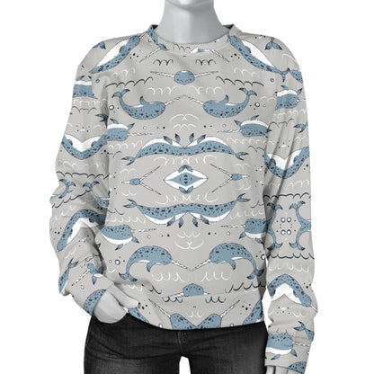 Narwhal Pattern Print Women Long Sleeve Sweatshirt